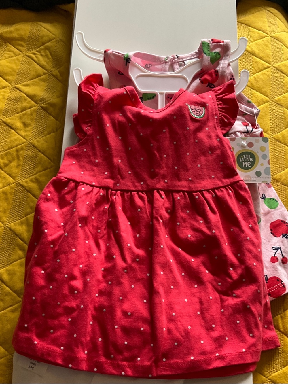 🔴Little Me Pink Fruit-Print Sleeveless Baby Dresses. And red polka dot - Picture 2 of 3